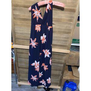 Simplee Tropical Maxi Halter Dress Size Small Blue Business Casual Vacation Y2K